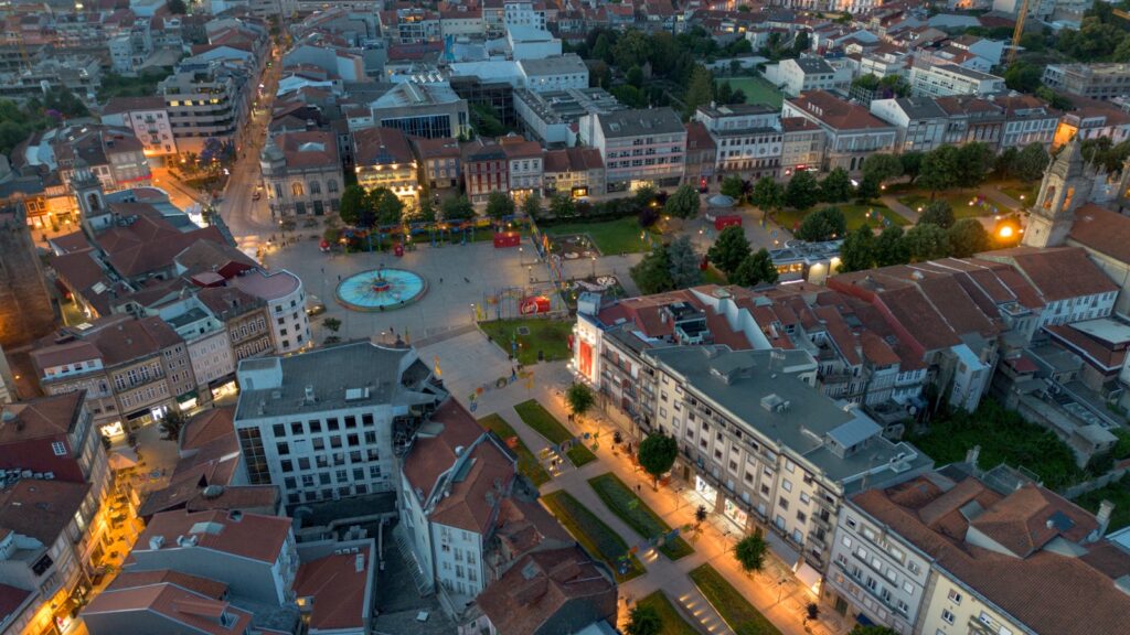 an aerial view of braga at night