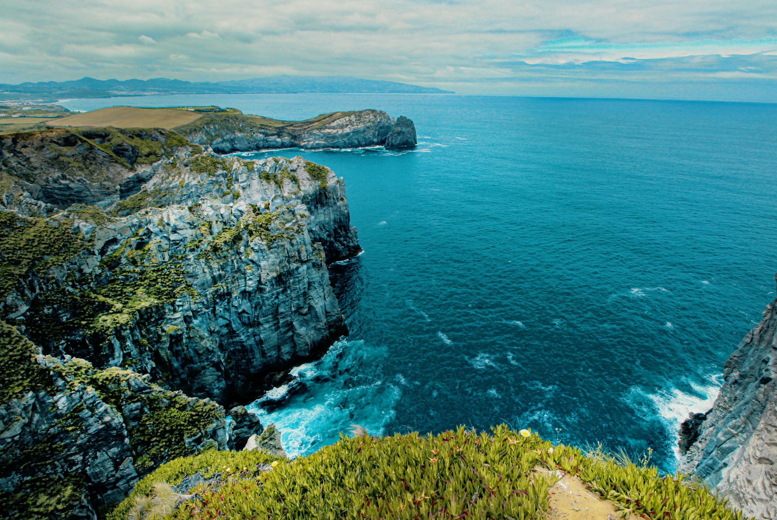 Stunning view of the rugged cliffs and azure sea in Ponta Garca, Azores.